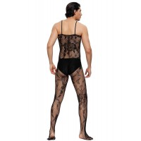 Men's Bodystocking, Floral mesh, ONE SIZE, BLACK